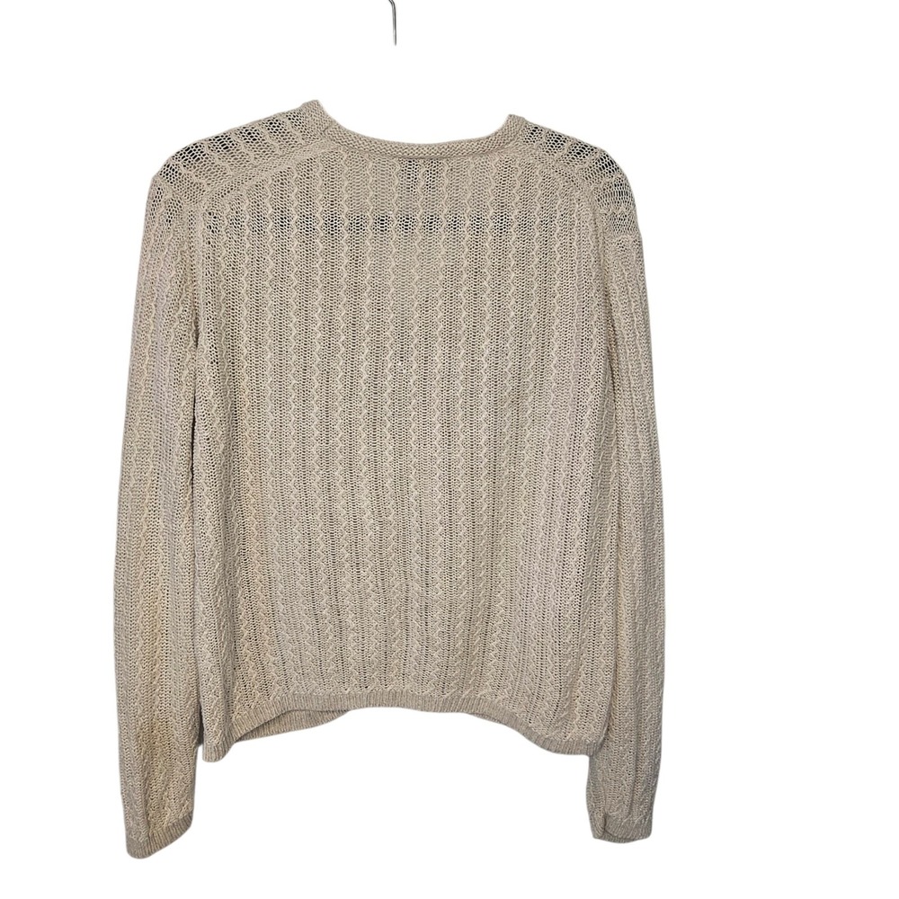 Vintage Ann Taylor Button Down Sweater Womens Oatmeal Open Knit Granola Large - Picture 2 of 4